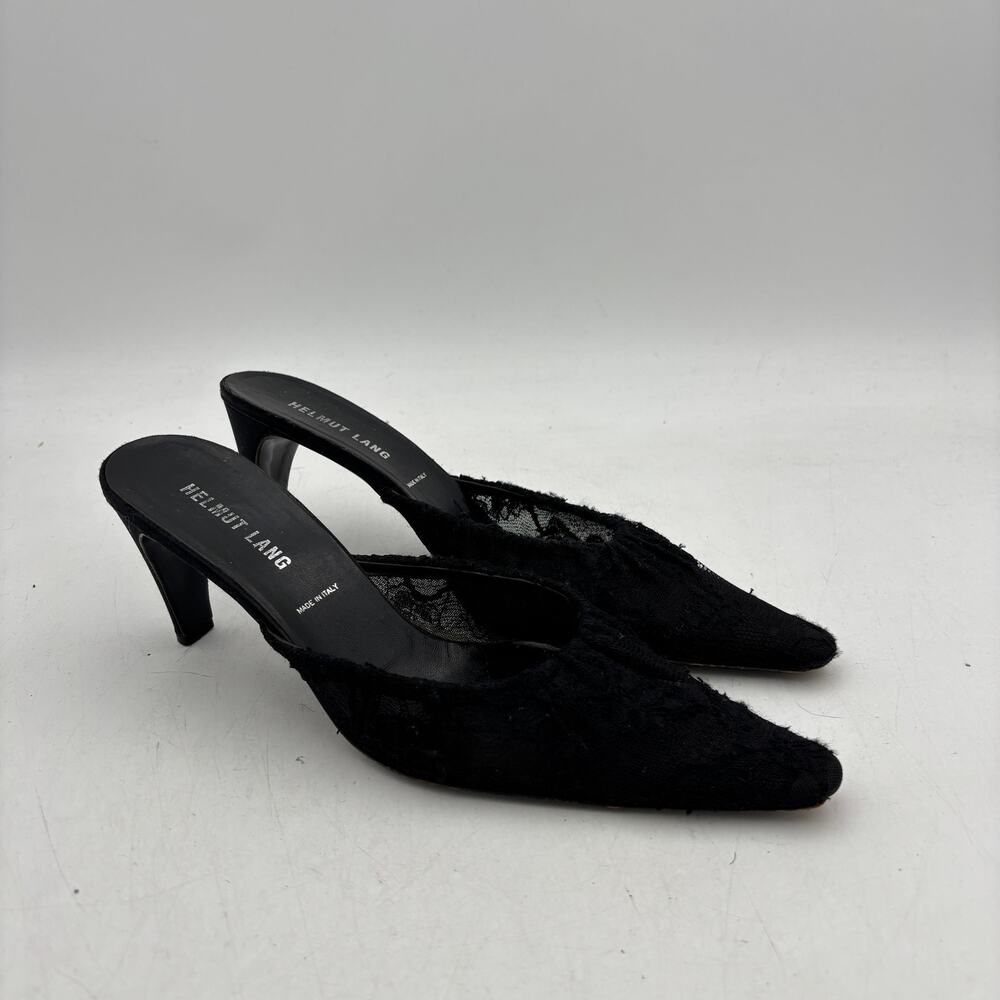 Vintage Helmut Lang Lace Point Toe Mules Heels Womens Size 39 Y2K Whimsygoth